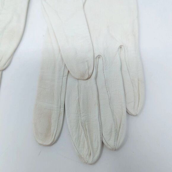 Vintage Lionel Le Grand Gloves Cream Leather 7 Wrist France - Picture 10 of 14